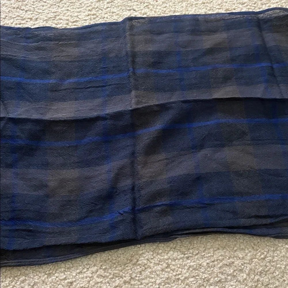 NWT Peruvian Connection Nightshade Plaid 100% Wool Scarf Blue Black Grey